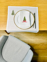 Load image into Gallery viewer, Christmas Tree Christmas Napkins | Christmas Wreath Embroidered Linen Napkins | Christmas Tablescape | Christmas gift - Hostess Gift