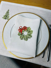 Load image into Gallery viewer, Christmas Tree Christmas Napkins | Christmas Wreath Embroidered Linen Napkins | Christmas Tablescape | Christmas gift - Hostess Gift