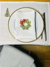Load image into Gallery viewer, Christmas Tree Christmas Napkins | Christmas Wreath Embroidered Linen Napkins | Christmas Tablescape | Christmas gift - Hostess Gift