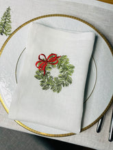 Load image into Gallery viewer, Christmas Tree Christmas Napkins | Christmas Wreath Embroidered Linen Napkins | Christmas Tablescape | Christmas gift - Hostess Gift