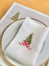 Load image into Gallery viewer, Christmas Tree Christmas Napkins | Christmas Wreath Embroidered Linen Napkins | Christmas Tablescape | Christmas gift - Hostess Gift