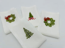 Load image into Gallery viewer, Christmas Tree Christmas Napkins | Christmas Wreath Embroidered Linen Napkins | Christmas Tablescape | Christmas gift - Hostess Gift