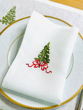 Load image into Gallery viewer, Christmas Tree Christmas Napkins | Christmas Wreath Embroidered Linen Napkins | Christmas Tablescape | Christmas gift - Hostess Gift