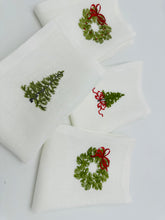 Load image into Gallery viewer, Christmas Tree Christmas Napkins | Christmas Wreath Embroidered Linen Napkins | Christmas Tablescape | Christmas gift - Hostess Gift