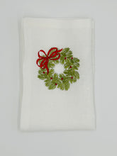 Load image into Gallery viewer, Christmas Tree Christmas Napkins | Christmas Wreath Embroidered Linen Napkins | Christmas Tablescape | Christmas gift - Hostess Gift