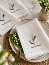 Load image into Gallery viewer, Embroidered Lily of the valley Linen Napkin