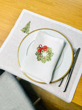 Load image into Gallery viewer, Linen napkins with Christmas ornament embroidery
