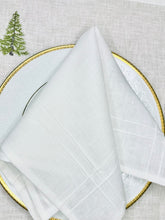 Load image into Gallery viewer, Pleated off white linen napkins — timeless, sustainable, and beautifully textured for your minimalist table setting. Their minimalist design suits neutral homes, eco-friendly interiors, and modern table decor beautifully.