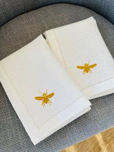Load image into Gallery viewer, White Linen Napkin with golden Bee Embroidery