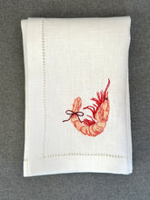 Ielādēt attēlu galerijas skatītājā, White linen napkin with red shrimp embroidery Linenterritory