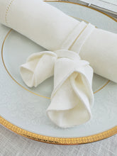 Load image into Gallery viewer, Handcrafted Linen Roses Napkin Rings for a Wedding Table decoration.