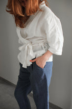 Load image into Gallery viewer, Linen Kimono Wrap Blouse, Rose