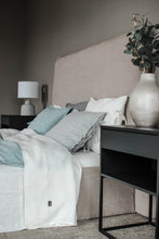 Load image into Gallery viewer, The main decorative element of the SKINNY TIES pillowcase are same material tailored 1 cm wide narrow cords at the side of pillowcase that you can tie in a bow and 1 cm flange all around.