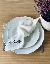 Load image into Gallery viewer, Linen napkins embroidered with MĪLESTĪBA, LAIME, ĢIMENE, PRIEKS, MĀJA, SATICĪBA, set of 6