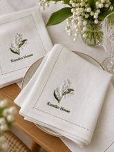 Load image into Gallery viewer, Embroidered Lily of the valley Linen Napkin

