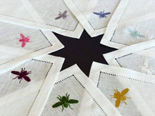 Load image into Gallery viewer, White Linen Napkin with Bee Embroidery
