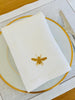 White Linen Napkin with Bee Embroidery