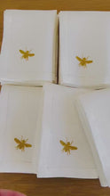 Load and play video in Gallery viewer, White Linen Napkin with Bee Embroidery
