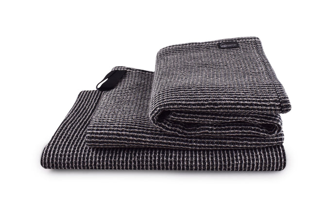 waffle linen black towels set