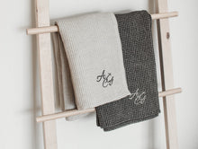 Load image into Gallery viewer, Give yourself or surprise a friend with a personalized, initial embroidered linen towel!

A delicate and soft waffle linen TOWEL is perfect for those with sensitive skin, for babies and children. Super absorbent, dries quickly and with a loop for easy hanging. Linen is naturally antimicrobial and allows for easy airflow ensuring your towels dry quicker and stay free of mildew, germs or unpleasant odors.
